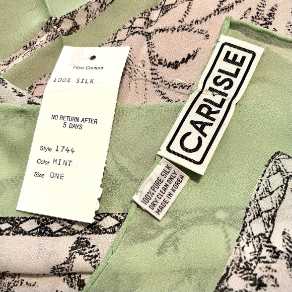 NWT $125 Carlisle | Silk | Cottagecore | Floral Vintage Scarf in Mint - Picture 9 of 15